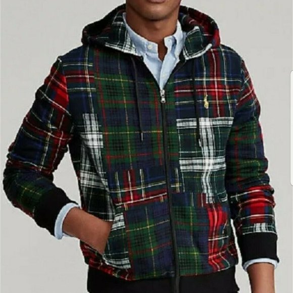 Polo Ralph Lauren Men's Patchwork Plaid Fleece Lined Full Zip Hoodie Size - Picture 2 of 9